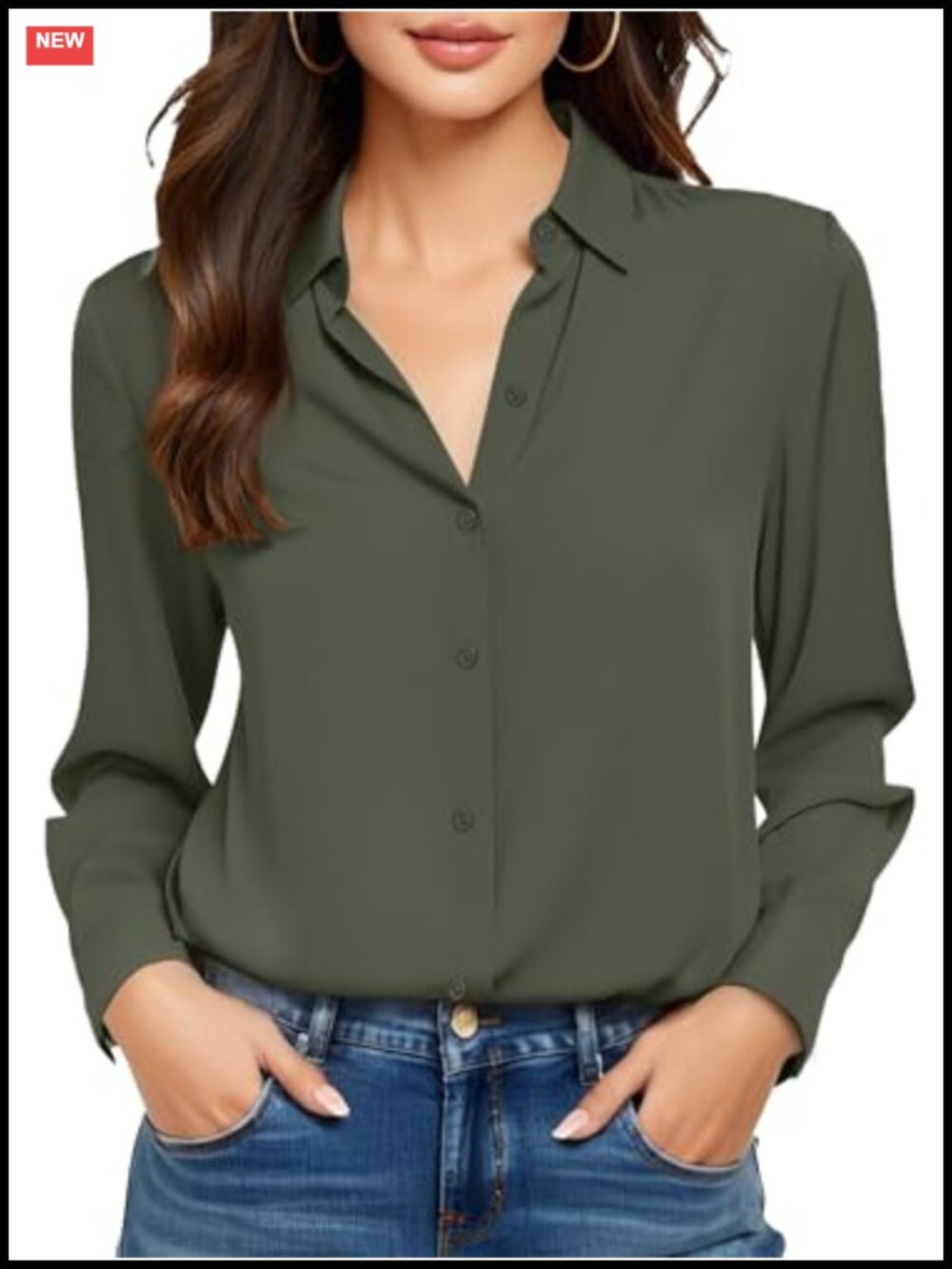 Non-Iron Wrinkle-Free Button Down Long Sleeve Blouse